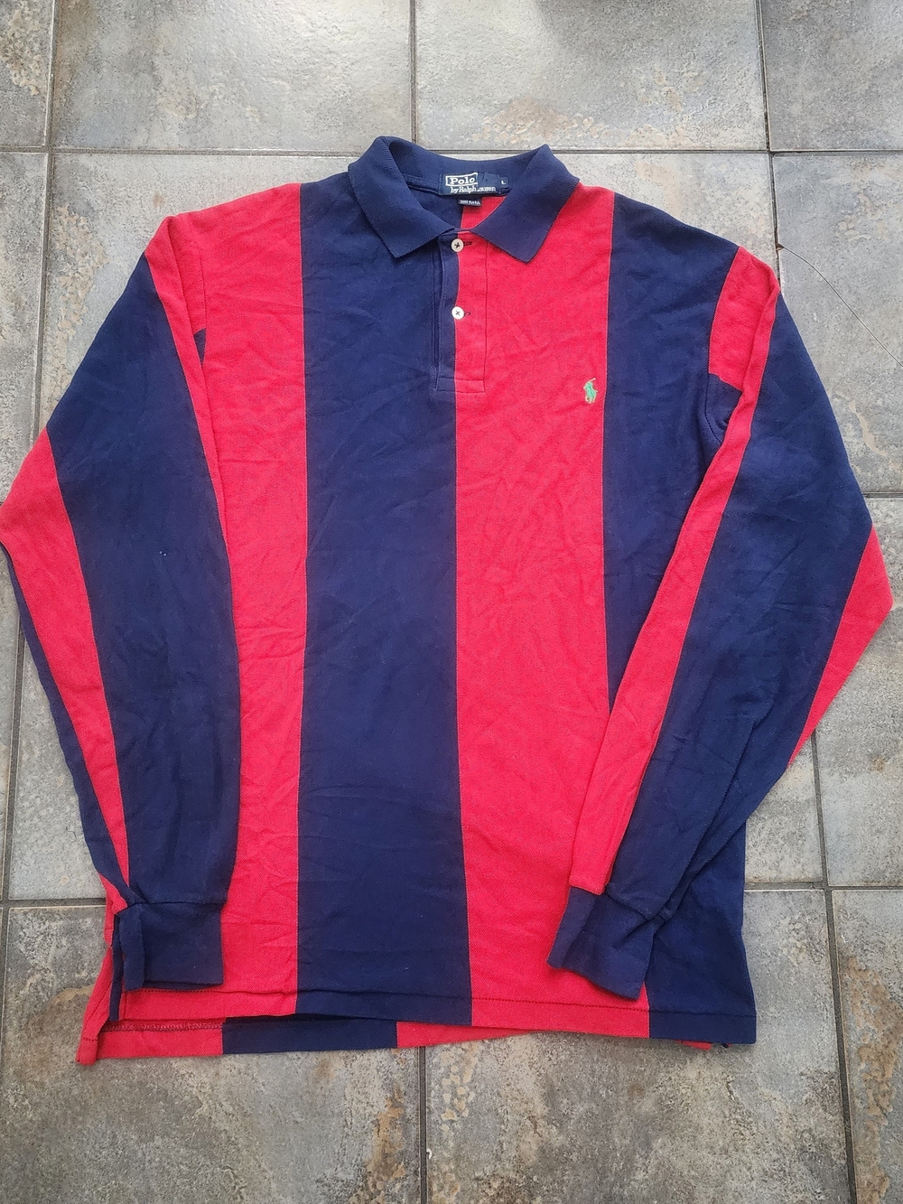 Vintage 90s Polo Ralph Lauren Men's Large Vertical Striped USA Made Rugby Shirt